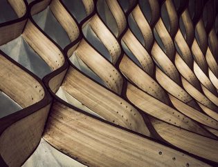 Abstract structure of curved wooden panels