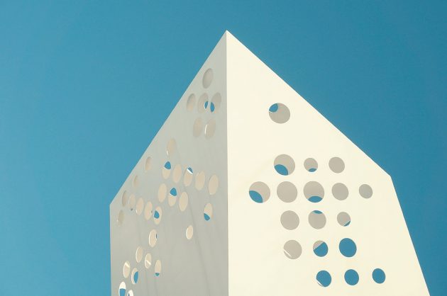 Abstract white structure with circular cut outs