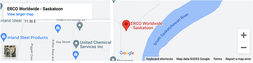 Map of Saskatoon Location of ERCO Worldwide